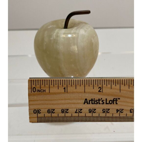White Beige Pale Green Quartz or Marble Carved Brown Stem Decor Apple - Picture 6 of 7